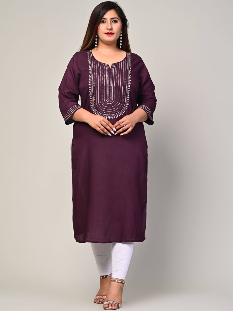 

Swasti Plus Size Women Purple Yoke Design Mirror Work Kurta