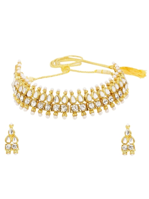 

Efulgenz Gold-Plated & White Crystal-Studded Jewellery Set
