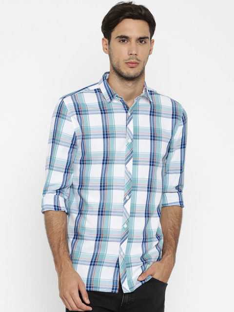 

Jack & Jones Men White & Green Checked Casual Shirt