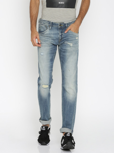 

Jack & Jones Men Blue Tim Slim Fit Low Rise Mildly Distressed Stretchable Jeans