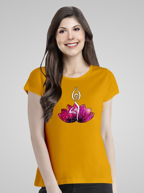

Pootlu Women Yellow Printed Extended Sleeves T-shirt
