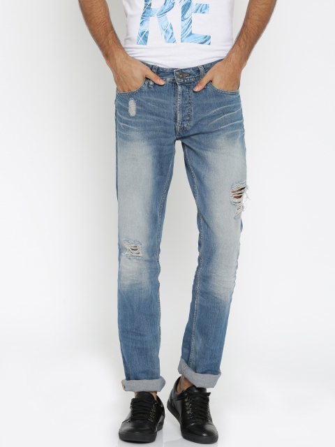 

Jack & Jones Men Blue Clark Regular Fit Low Rise Mildly Distressed Jeans