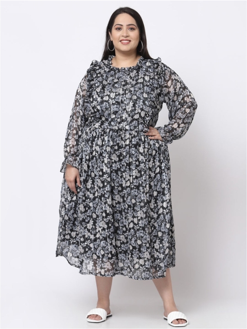 

KLOTTHE Black Floral Chiffon Midi Dress