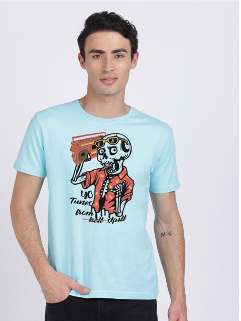 

BLACK RADIO Men Turquoise Blue Printed Slim Fit T-shirt