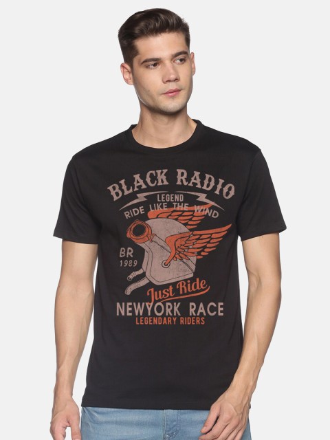 

BLACK RADIO Men Black Printed Slim Fit T-shirt
