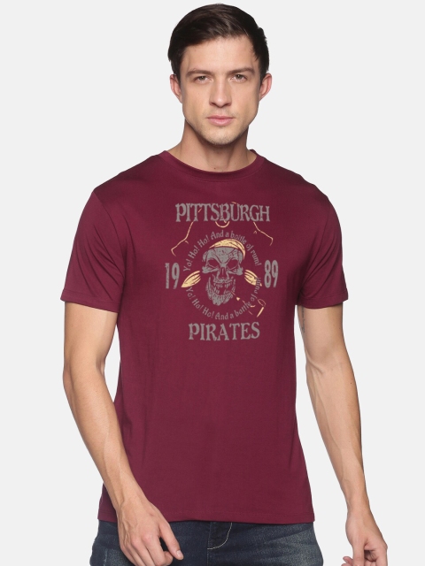 

BLACK RADIO Men Maroon Biker Printed Slim Fit T-shirt