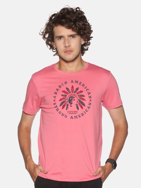 

BLACK RADIO Men Pink & Red Printed Slim Fit Cotton T-shirt