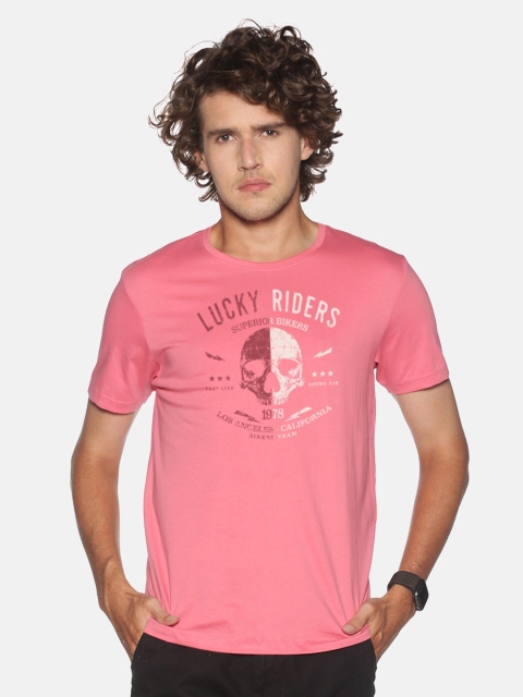 

BLACK RADIO Men Pink Typography Printed Cotton Slim Fit T-shirt