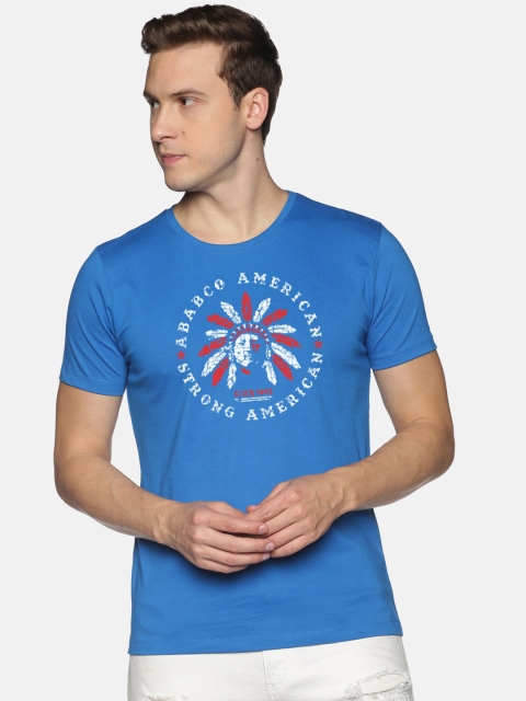 

BLACK RADIO Men Blue Printed Slim Fit T-shirt