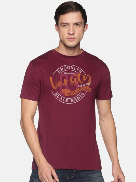 

BLACK RADIO Men Maroon Printed Slim Fit T-shirt