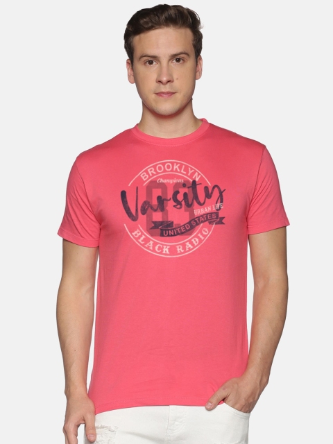 

BLACK RADIO Men Pink Typography Printed Cotton Slim Fit T-shirt