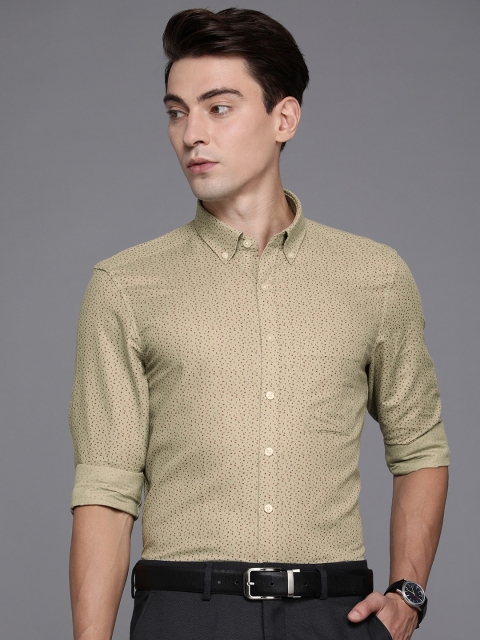 

Louis Philippe Men Olive Green & Red Slim Fit Printed Formal Shirt, Khaki