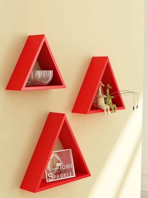 

Home Sparkle Red Set of 3 Triangular Wall Shelves