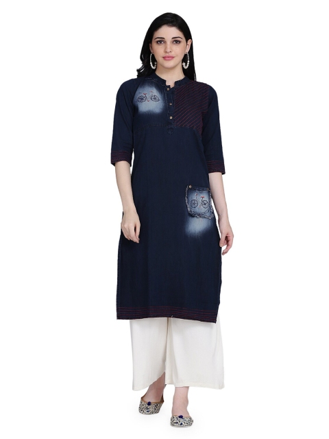 

KALINI Women Blue Solid Denim Kurta