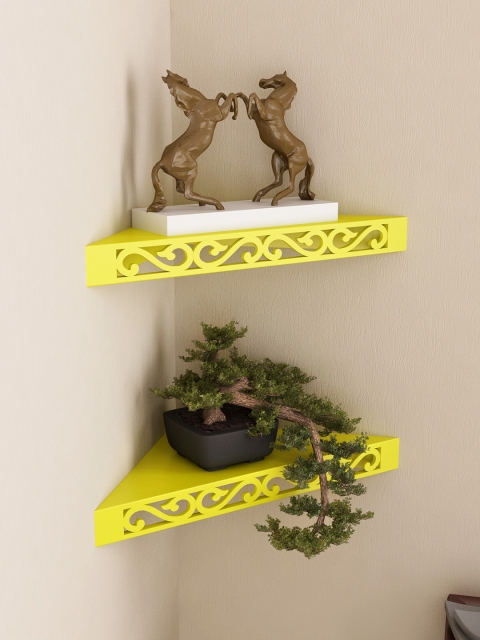 

Home Sparkle Yellow Set of 2 Corner Wall Shelves