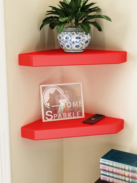 

Home Sparkle Set of 2 Red Corner Wall Shelves