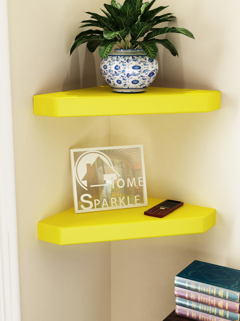

Home Sparkle Set of 2 Yellow Corner Wall Shelves