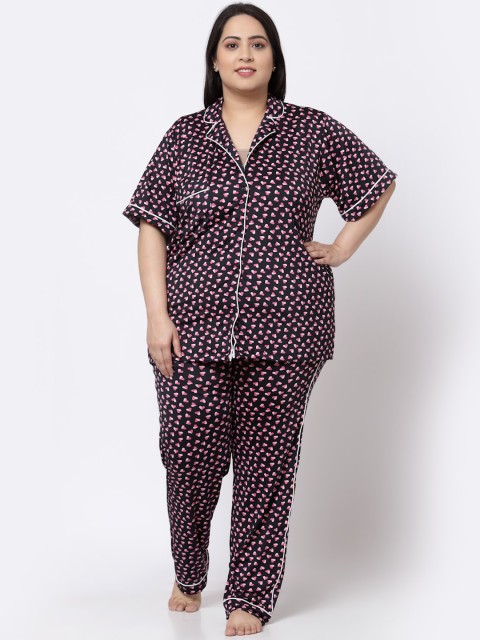 

KLOTTHE Women Black & Pink Printed Night suit