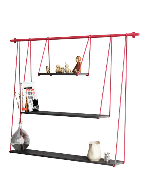 

Home Sparkle Black & Red Engineered Wood Hanging Wall Shelf