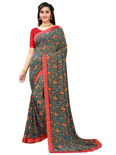 

Jashvi Creation Grey Melange & Red Paisley Pure Georgette Saree