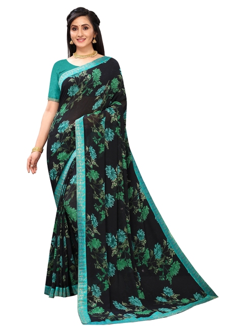 

Jashvi Creation Black & Green Floral Pure Georgette Saree