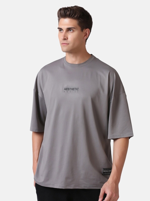 

Aesthetic Bodies Men Grey Typography Loose Training or Gym T-shirt