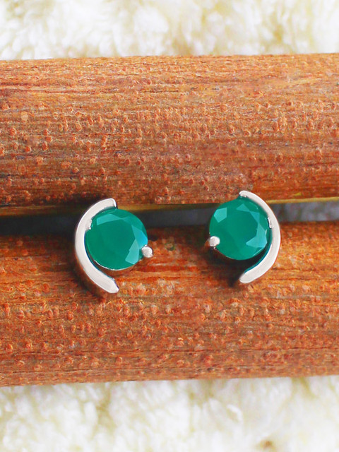 

ERILINE JEWELRY Silver-Plated Green Garnet Contemporary 925 Sterling Silver Studs Earrings