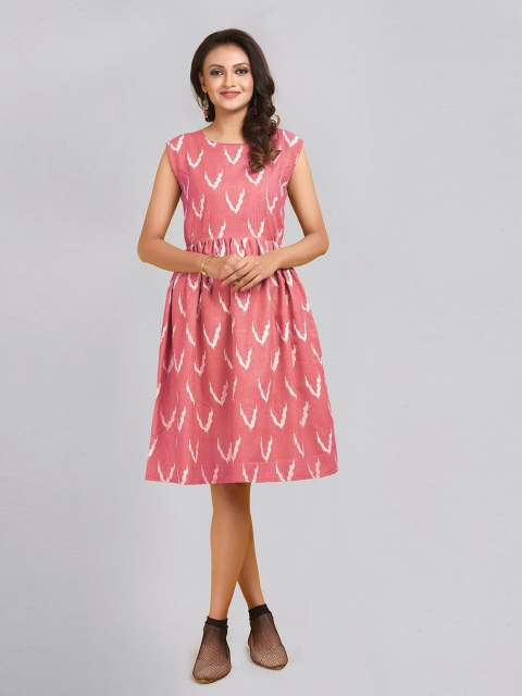 

Atsevam Peach-Coloured Printed Dress
