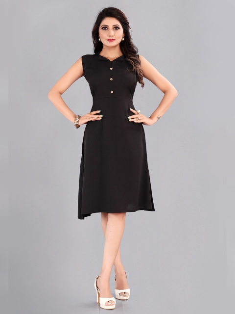 

Atsevam Black Crepe V Neck A-Line Dress