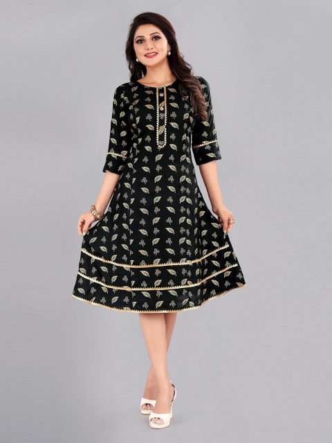 

Atsevam Black Ethnic Motifs A-Line Dress