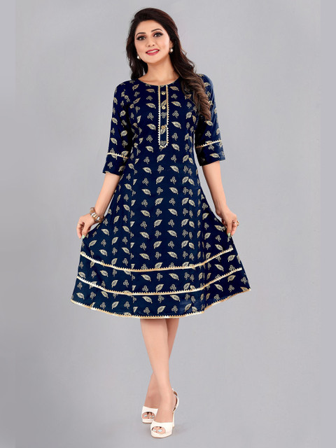 

Atsevam Blue Floral A-Line Dress