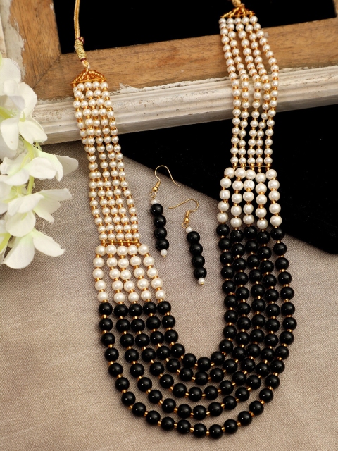 

ANIKAS CREATION Gold-Plated Black Pearl Multistrand Jewellery Set