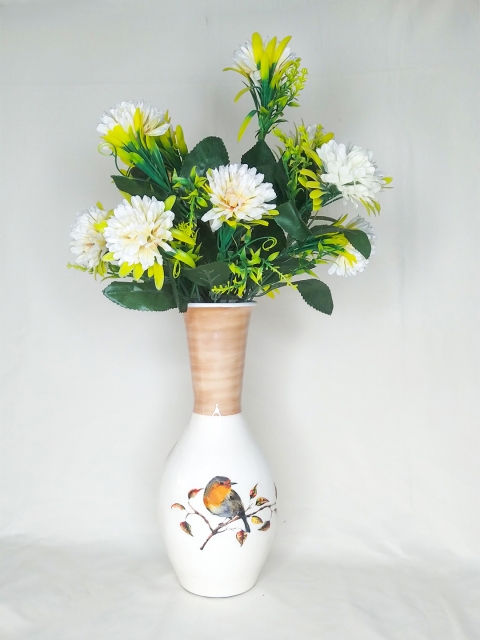 

WENS White & Beige Bird Printed Enamel Finish Flower Vases