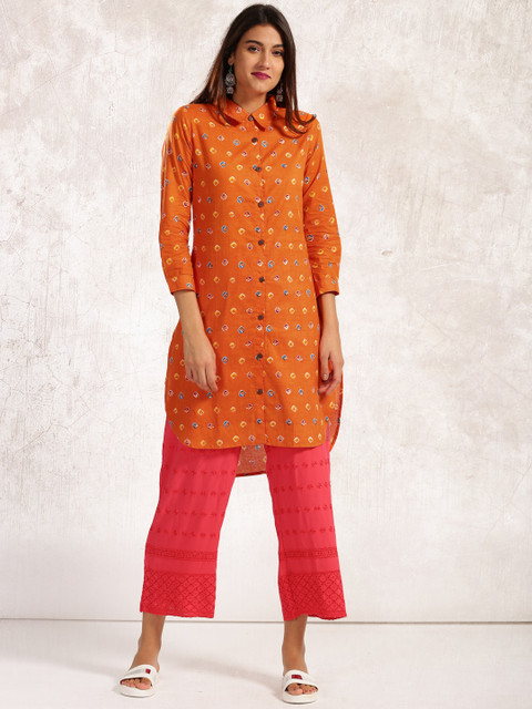 

Anouk Women Orange Printed Straight Kurta