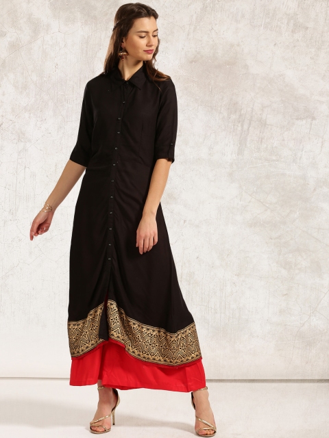

Anouk Women Black Solid Asymmetric A-Line Kurta