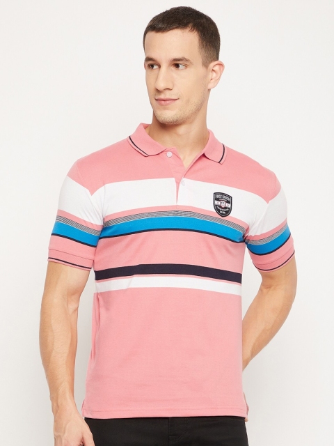 

FirstKrush Men Pink & Blue Striped Polo Collar T-shirt