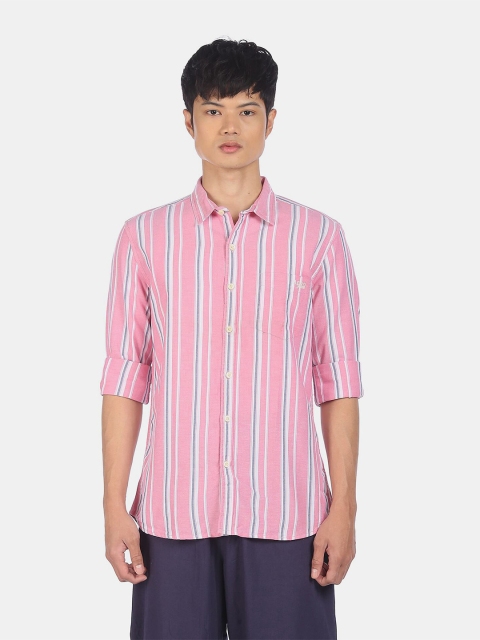 

Aeropostale Men Pink Multi Stripes Striped Cotton Casual Shirt