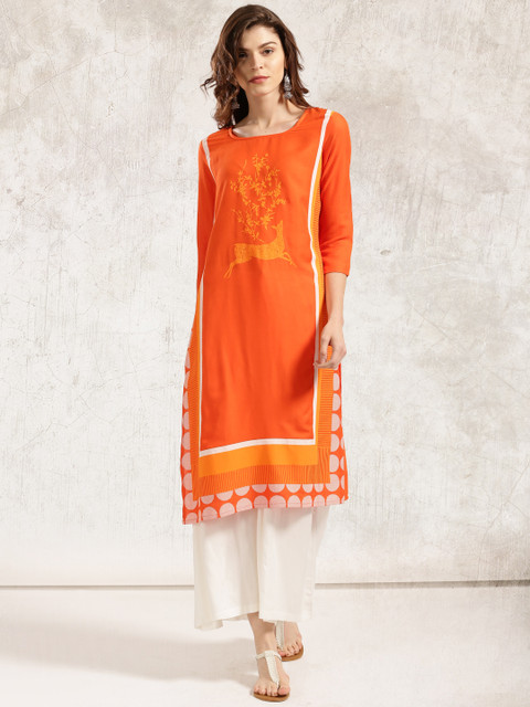 

Anouk Women Orange Printed Kurta