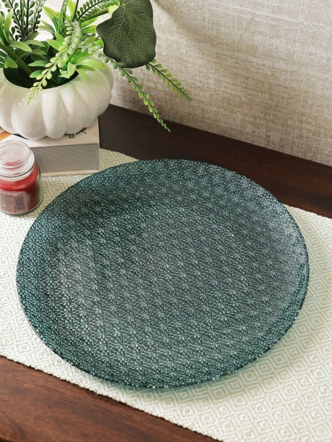

HomeTown Teal Green Textured Round Jordan Glass Platter