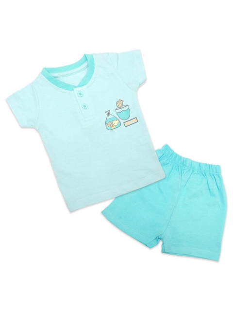 

Born Babies Kids Blue Printed Top with Shorts