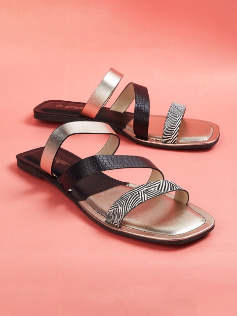 

Ginger by Lifestyle Women Black & White Textured Open Toe Flats