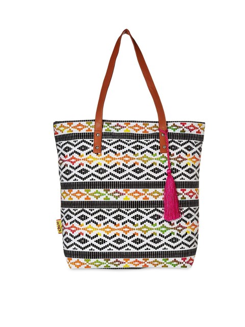 

Kanvas Katha Multicoloured Geometric Shopper Shoulder Bag with Tasselled, Multi