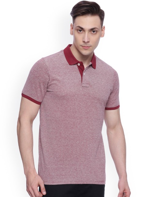 

Basics Men Red Chambray Polo Collar T-Shirt