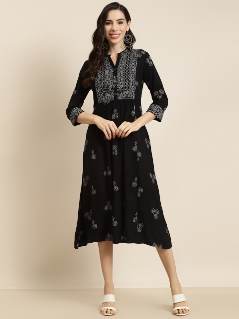 

Juniper Black Ethnic Motifs A-Line Midi Dress