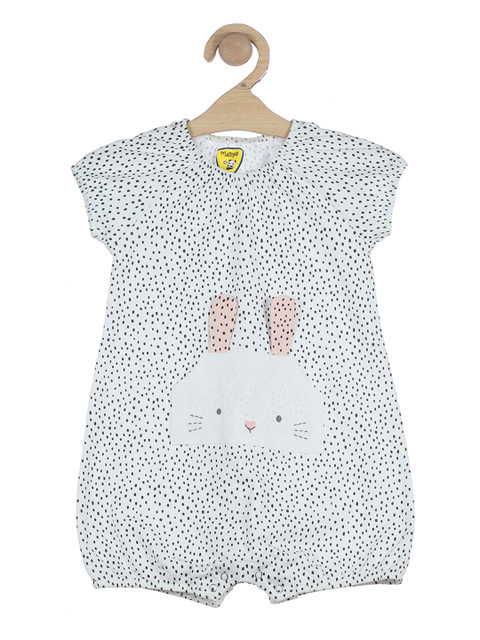 

Lil Lollipop Infant Girls White & Black Cat Printed Pure Cotton Rompers