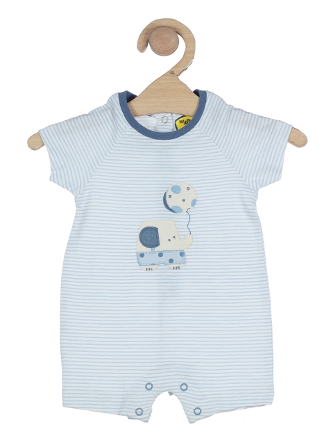 

Lil Lollipop Infant Kids White & Blue Striped Pure Cotton Rompers