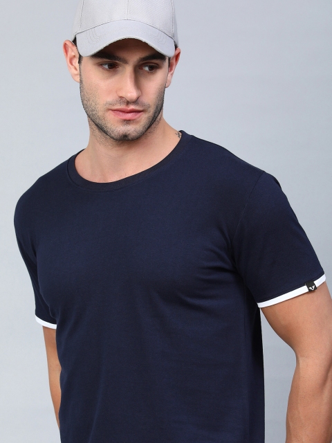 

UNSULLY Men Navy Blue Pure Cotton Solid T-shirt