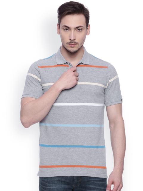 

Basics Men Grey Melange Striped Polo Muscle Fit T-shirt