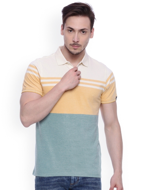 

Basics Men Yellow & Green Colourblocked Polo Collar T-Shirt