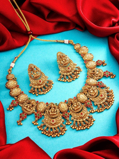 

aadita Gold-Toned & Red Pearl Choker Jewellery Set
